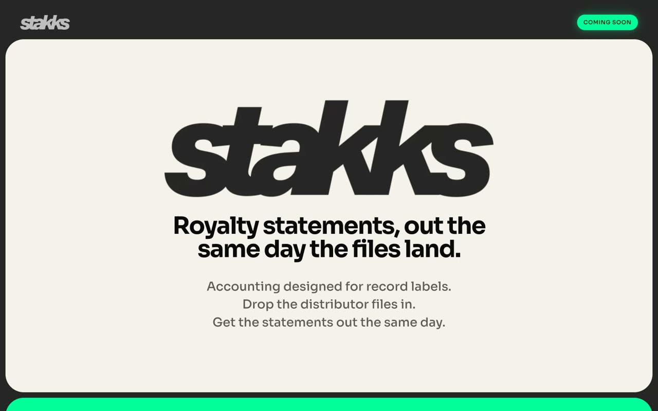 Stakks homepage: a bento grid of colour-blocked cards with line-art characters